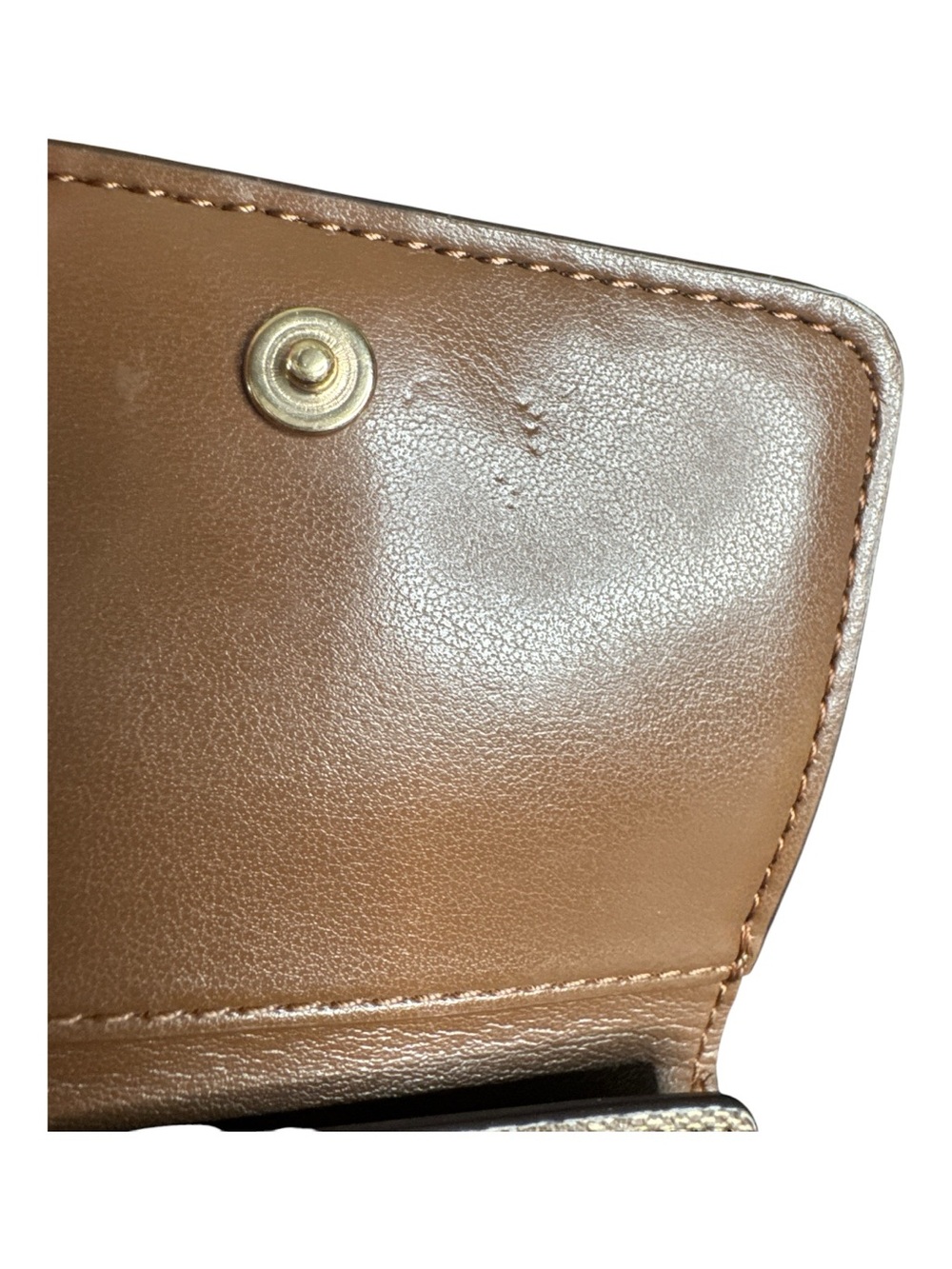 COACH Small Tri-Fold Wallet in Khaki and Gold Signature Coated Canvas - Picture 10 of 10
